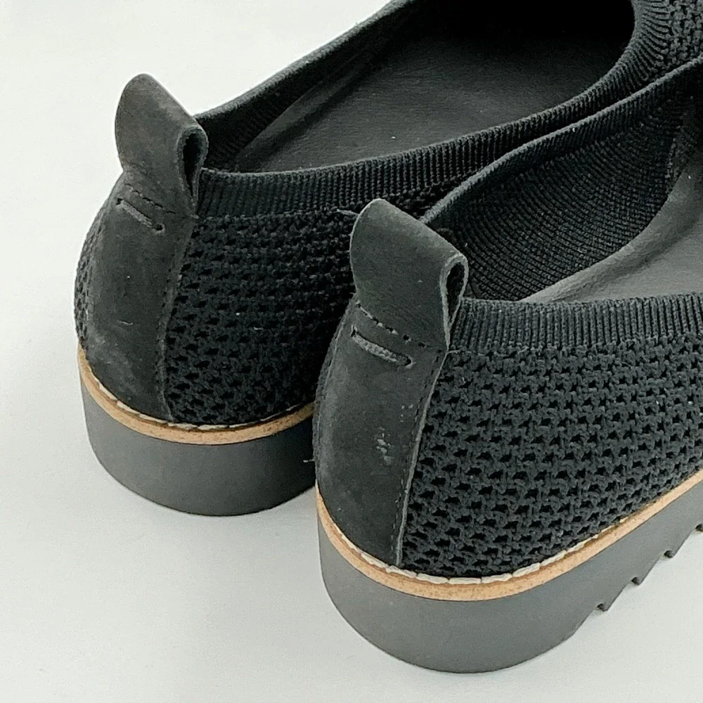 Eileen Fisher Size 6.5 Black Stretch Knit Wedge Ballet Flats NEW Etta $175